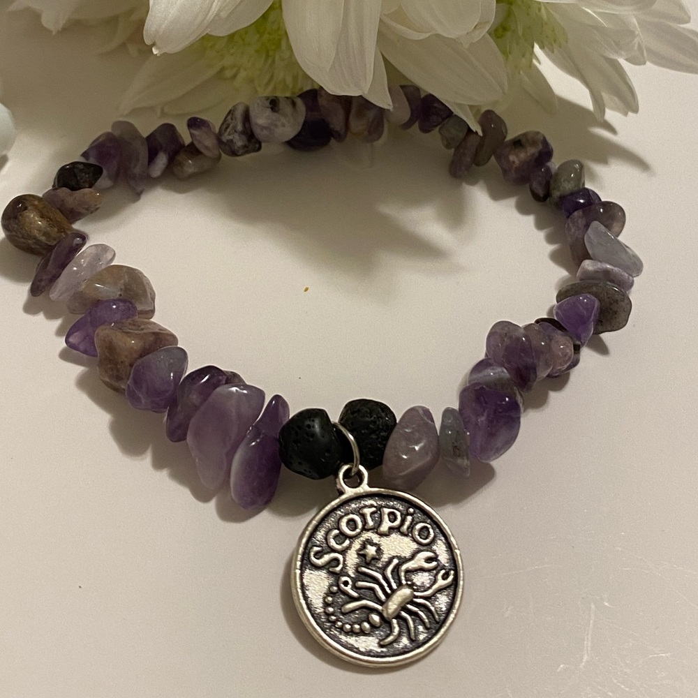 Zodiac Bracelet with Amethyst and Lava Stone
